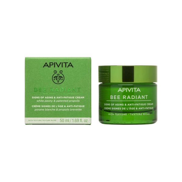 5201279074258_2_ Apivita Bee Radiant Signs of Aging & Anti-Fatigue Cream Rich Texture White Peony & Patented Propolis Αντιγηραντική Κρέμα Προσώπου Πλούσιας Υφής για Λαμπερή, Σφριγηλή & Ξεκούραστη Επιδερμίδα, 50ml - Image 1