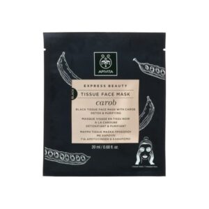 Apivita Express Beauty Tissue Face Mask Carob Μαύρη Tissue Μάσκα Προσώπου με Χαρούπι για Αποτοξίνωση & Καθαρισμό, 20ml