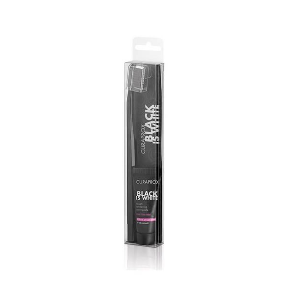 black-is-white-light-pack-zahnburste-und-zahnpasta_1 Curaprox Black is White Pack με Οδοντόβουρτσα Black is White, 1 τεμάχιο & ΜΑΖΙ Black is White Tough Whitening Toothpaste Λευκαντική Οδοντόκρεμα, 8ml - Image 1