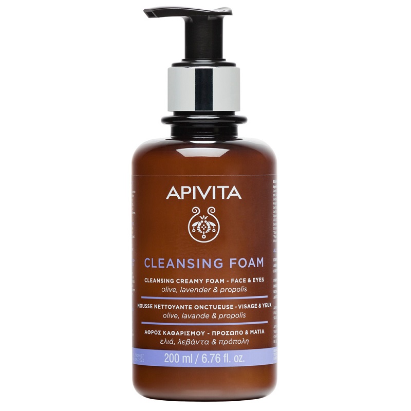 ca0871d7f5f971e3a3b025206e91b8c1 Apivita Cleansing Foam Face & Eyes Κρεμώδης Αφρός Καθαρισμού για Πρόσωπο & Μάτια με Ελιά & Λεβάντα, για Όλους τους Τύπους Δέρματος, 200ml - Image 1