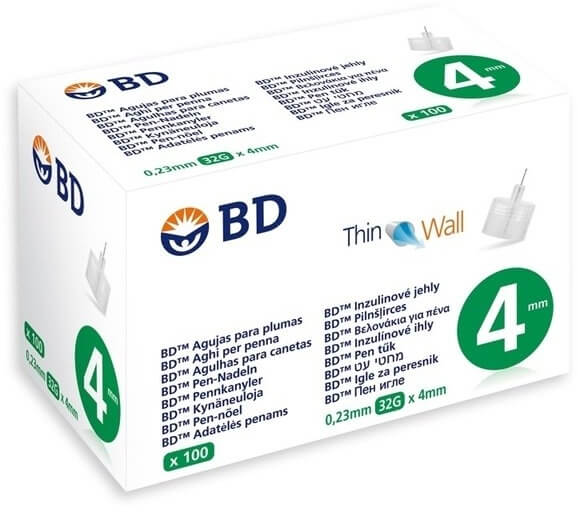 BD BD Thin Wall Αποστειρωμένες Βελόνες για Πένες Ινσουλίνης 4mm x 0.23mm (32G) 100τμχ - Image 1