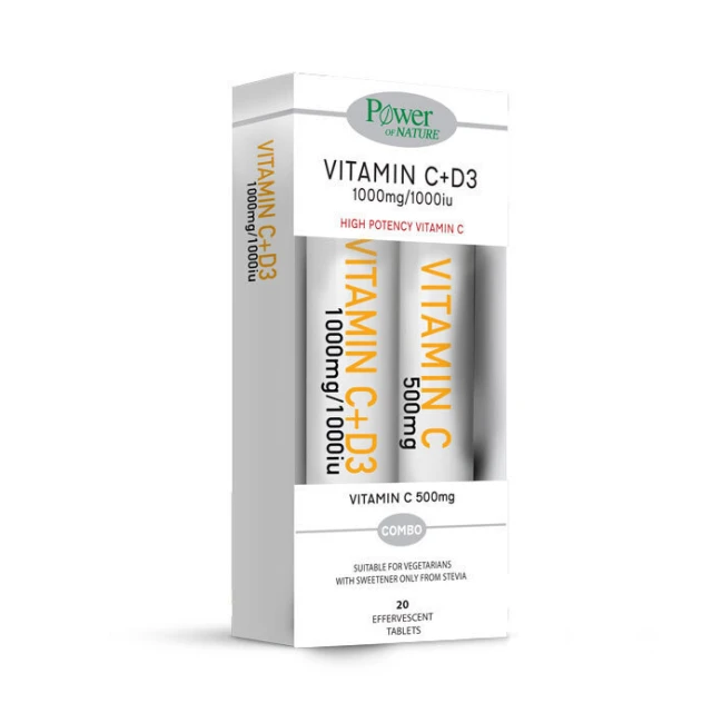 cc Power Health Vitamin C 1000mg & D3 1000iu Stevia 24 αναβράζοντα δισκία & Vitamin C 500mg 20 αναβράζοντα δισκία - Image 1