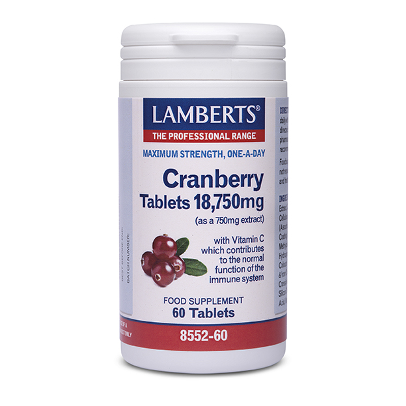cranb Lamberts Cranberry Tablets 18,750mg για τη Διατήρηση ενός Υγιούς Ουροποιητικού Συστήματος (as a 750mg extract), 60tabs - Image 1