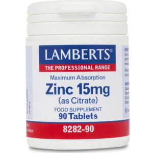 Lamberts Zinc Citrate 15mg Συμπλήρωμα Διατροφής Ψευδαργύρου για Τόνωση Ανοσοποιητικού, Καλή Υγεία Δέρματος & Αναπαραγωγικού, 90tabs