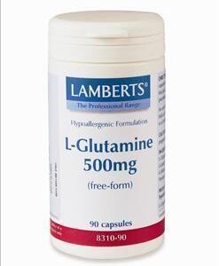 Lamberts L-Glutamine Σκόνη σε Σκληρή Κάψουλα για τον Εγκέφαλο & στην Επούλωση των Πεπτικών Ελκών 500MG, 90 caps