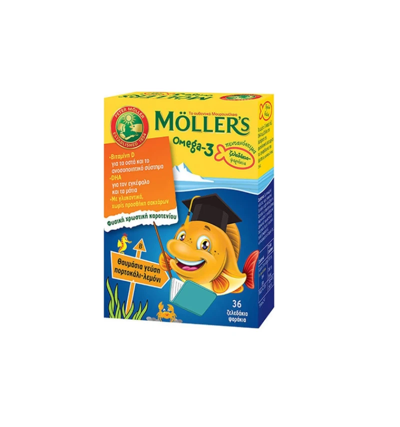 8 Moller's Ζελεδάκια Ω3 για Παιδιά, με γεύση Πορτοκάλι - Λεμόνι, 36 gummies - Image 1