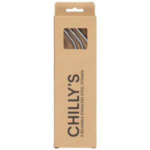 Chilly's 3 Reusable Stainless Steel Straws Καλαμάκια Μεταλλικά Ασημί