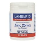 Lamberts Zinc Citrate 25mg Συμπλήρωμα Διατροφής Ψευδαργύρου για Τόνωση Ανοσοποιητικού, Καλή Υγεία Δέρματος & Αναπαραγωγικού, 120tabs