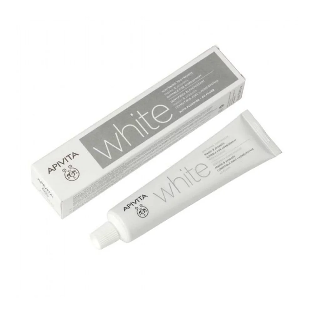 ςηιτε Apivita Natural Dental Care White Λευκαντική Οδοντόκρεμα με Γεύση Μαστίχας, 75ml - Image 1