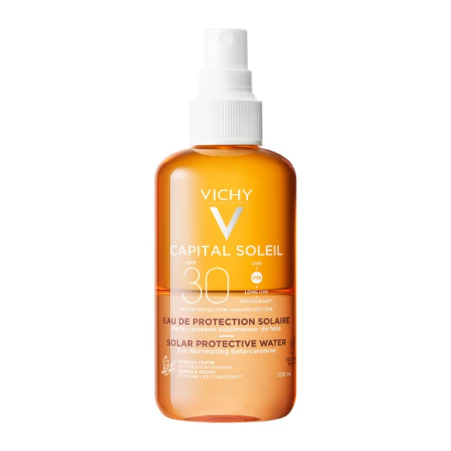 n Vichy Ideal Soleil Enhanced Tan Protective Solar Water SPF30 Αντηλιακό Νερό για Λαμπερό Μαύρισμα με Βήτα Καροτίνη, 200ml - Image 1