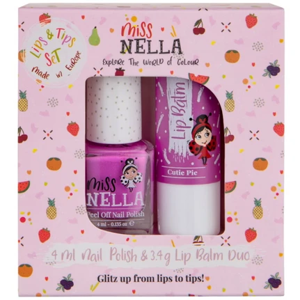 0000000 Miss Nella Promo Lips & Tips Set Lip Balm Cutie Pie 3.4g & Peel Off Nail Polish Blueberry Smoothie 4ml - Image 1