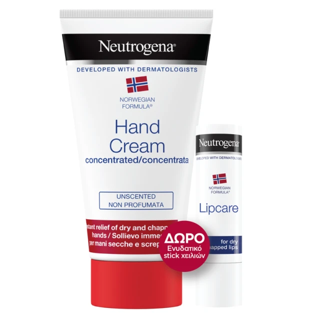 3 Neutrogena Promo Hand Cream Unscented Ενυδατική Κρέμα Χεριών Χωρίς Άρωμα, 75ml & Δώρο Lip Care Stick για Φροντίδα των Χειλιών, 4,8g - Image 1