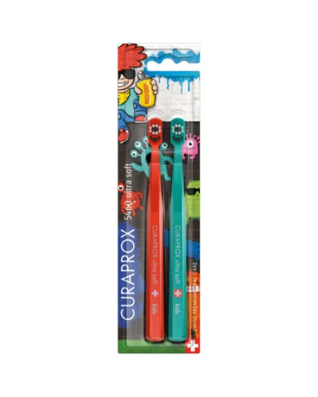 333333 Curaprox Kids Ultra Soft Toothbrush Duo Graffiti Edition Κόκκινο - Τιρκουάζ 4-12 Years 2τμχ - Image 1