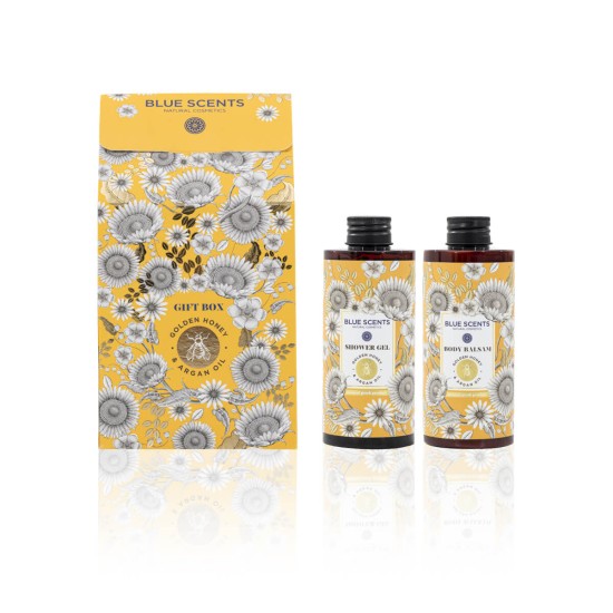 55 Blue Scents Promo Gift Box Golden & Argan Shower Gel Αφρόλουτρο, 300ml & Body Balsam Ενυδατικό Γαλάκτωμα, 300ml - Image 1