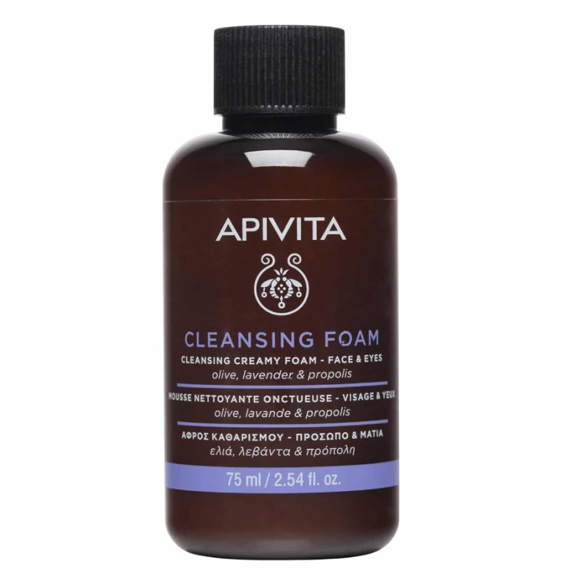 mini Apivita Cleansing Foam Face & Eyes Κρεμώδης Αφρός Καθαρισμού για Πρόσωπο & Μάτια, 75ml - Image 1