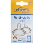 Dr. Brown’s Natural Flow Anti-Colic Nipple (1201) 0m+ Θηλές Σιλικόνης για Μπιμπερό με Φαρδύ Λαιμό Επίπεδο 1, 2τεμ