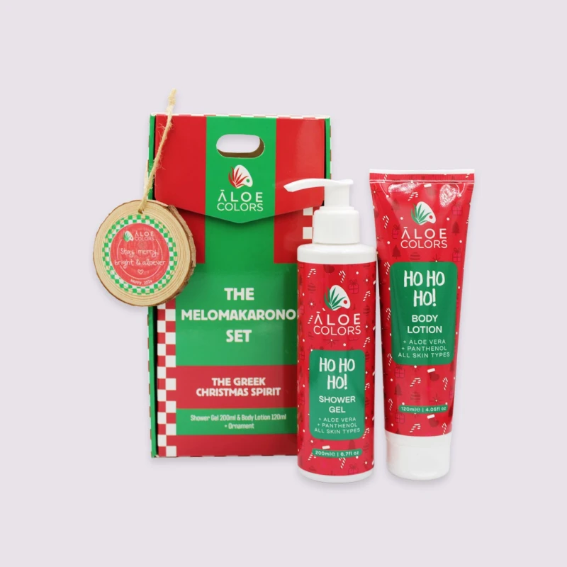 74305c77252deb2181ba693fabd3e5cb.jpg Aloe Colors Xmas Promo The Melomakarono Set με Ho Ho Ho Shower Gel Αφρόλουτρο Σώματος, 200ml, Body Lotion Ενυδατικό Γαλάκτωμα Σώματος, 120ml & Δώρο Χριστουγεννιάτικο Στολίδι, 1τεμ, 1σετ - Image 1