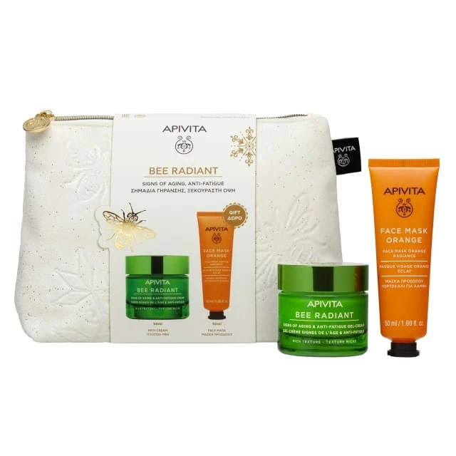 8 Apivita Promo Bee Radiant με Αντιγηραντική Κρέμα Πλούσιας Υφής, 50ml & Δώρο Μάσκα Προσώπου με Πορτοκάλι για Λάμψη, 50ml & Νεσεσέρ, 1τεμ, 1σετ - Image 1