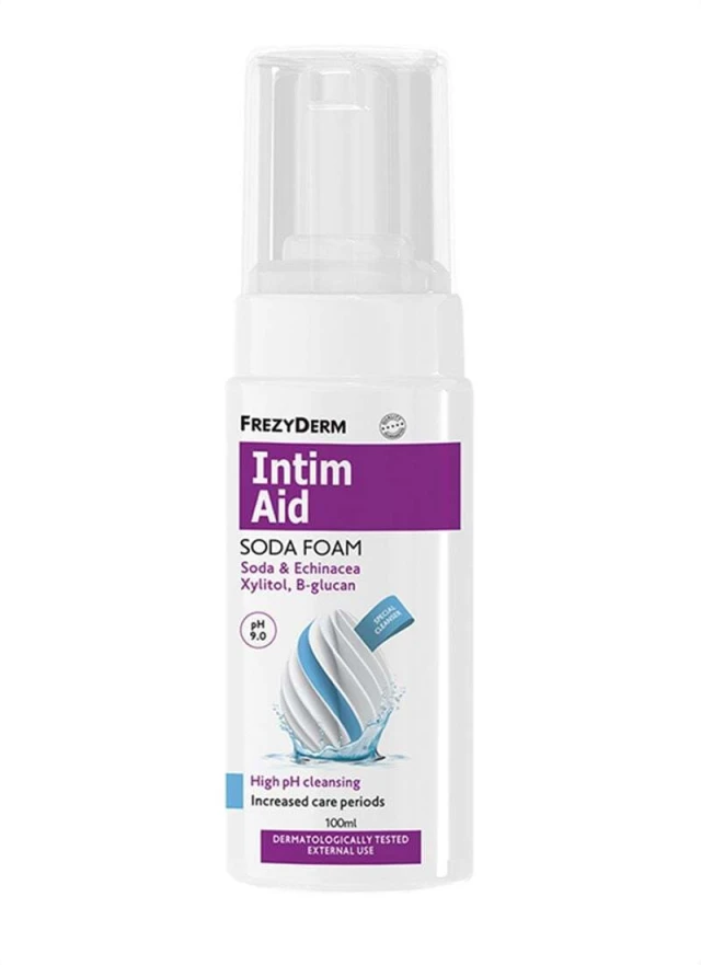 ebcc3ea7c29e61fc79dd85e9db1b0e39.jpeg FREZYDERM Intim Aid Soda Foam Ph9.0 Αφρός Καθαρισμού Ευαίσθητης Περιοχής Περιόδους Αυξημένης Φροντίδας 100ml - Image 1