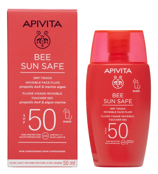745516c248f5892f3f08f2700056e496.png Apivita Bee Sun Safe Dry Touch Invisible Face Fluid SPF50 Λεπτόρρευστη Αντηλιακή Κρέμα Προσώπου με Θαλάσσια Φύκη & Πρόπολη, 50ml - Image 1