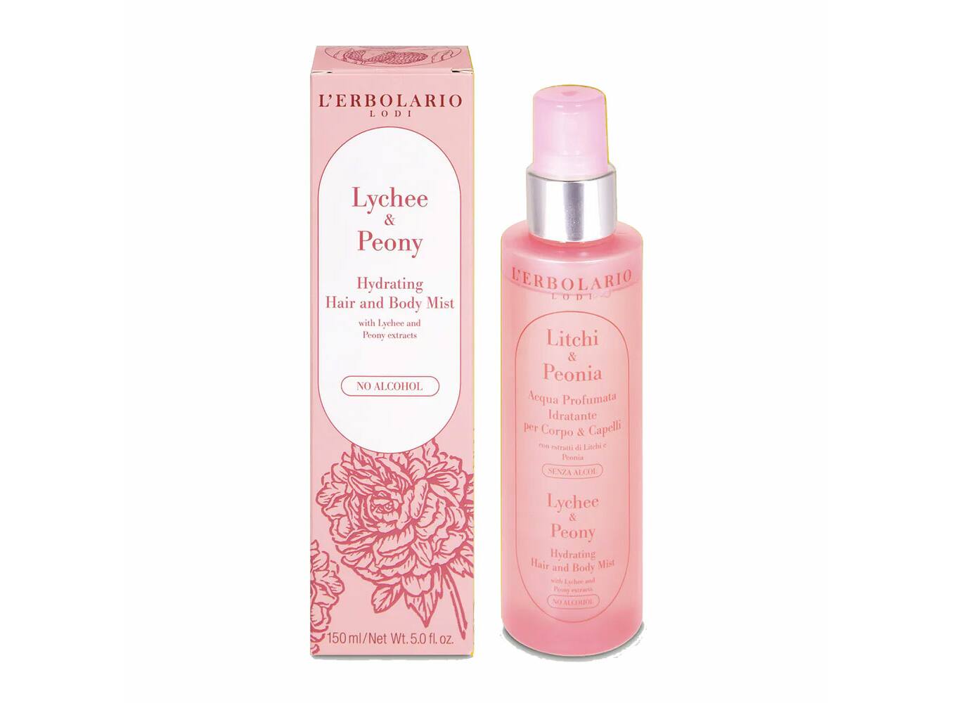 PEONY L 'ErbolarioHydrating Hair and Body Mist Lychee & Peony 150ml - Image 1