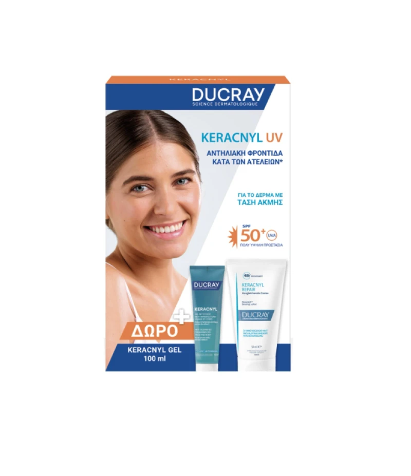 keracnyl Ducray Promo Keracnyl UV SPF50+ Fluid Λεπτόρρευστη Αντηλιακή Κρέμα για Δέρμα με Τάση Ακμής, 50ml & Δώρο Keracnyl Foaming Gel for Face & Body Αφρίζον Τζελ Καθαρισμού για Δέρμα με Τάση Ακμής για Πρόσωπο & Σώμα, 100ml, 1σετ - Image 1