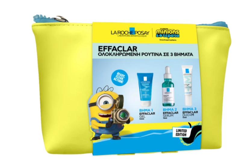 minion La Roche Posay Promo Effaclar Gel Τζελ Καθαρισμού, 50ml, Effaclar Serum Ορός κατά των Eπίμονων Aτελειών, 15ml & Effaclar Duo+M Διορθωτική κρέμα κατά των ατελειών, 15ml & Δώρο Νεσεσέρ Minions, 1τεμ, 1σετ - Image 1