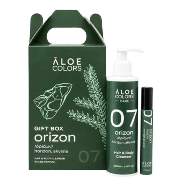 295f99c90debf525056a42722dafce20.png Aloe Colors Gift Box Orizon with Hair & Body Cleanser 2In1, 200ml, & Aroma 07 Orizon Eau de Parfum, 10ml, 1set - Image 1