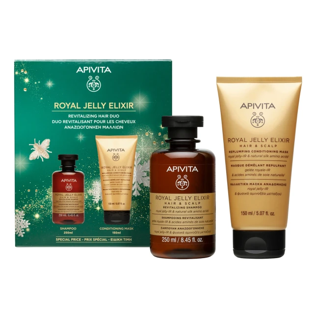8982ea9c4f40f58f624e25b61efe9fd2.jpg Apivita Promo Royal Jelly Elixir με Royal Jelly Elixir Revitalizing Shampoo Σαμπουάν Αναζωογόνησης, 250ml & Royal Jelly Elixir Replumping Conditioning Mask Μαλακτική Μάσκα Αναδόμησης, 150ml, 1σετ - Image 1